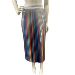 Rainbow Ombre Pleated Skirt Midi Elastic Waist Swing Casual Sz Medium Festival